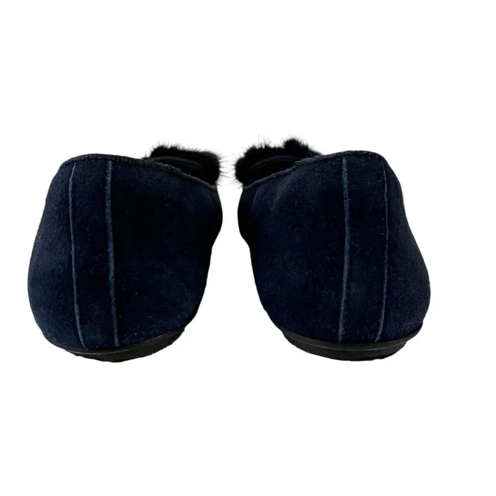 Missouri Italian Shoes Suede Leather Flats Fur Heart Embellished Navy EU34 US3.5